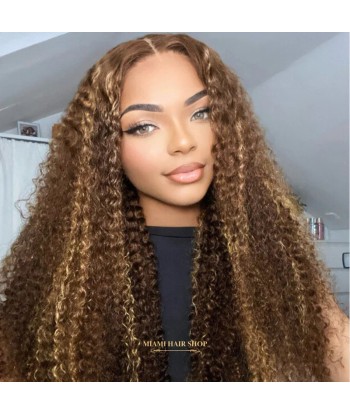 Kinky Curly Blear Blonde Kinky Perücke ohne Kleber mit vorgekoppelter Spitze Vous souhaitez 