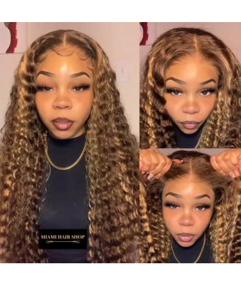 Deep Wave Chatain Méché blonde Perücke ohne Kleber mit vorgekoppelter Spitze la chaussure