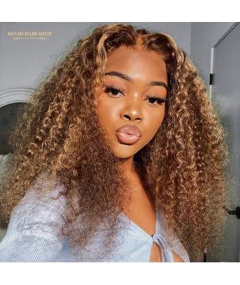 Kinky Curly Blear Blonde Kinky Perücke ohne Kleber mit vorgekoppelter Spitze Vous souhaitez 