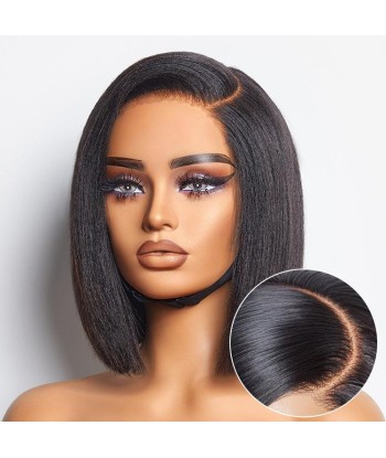 Perruque Bob Yaki Lisse Coupe Dégradée avec Raie à Gauche, Sans Colle, Minimaliste en HD Lace - Prête à Porter Véritable concentré