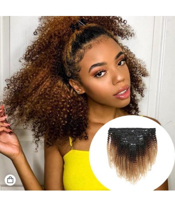 Kinky Curly Tie and Dye Brun / Chatain Clip Extensions Kit les ligaments