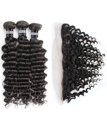 3 Paquets de Tissage + Lace Frontal Deep Wave 13x4 vente chaude votre 