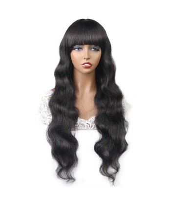 Perruque Naturelle à Frange Body Wave Brun Foncé soldes