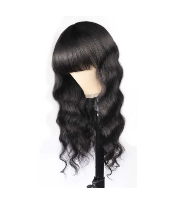 Perruque Naturelle à Frange Body Wave Brun Foncé soldes