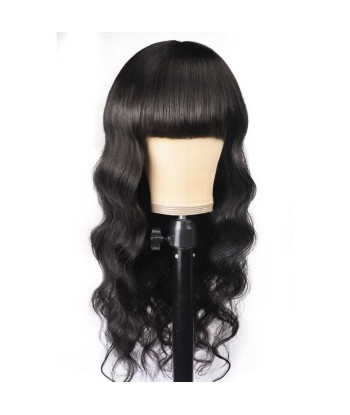 Perruque Naturelle à Frange Body Wave Brun Foncé soldes