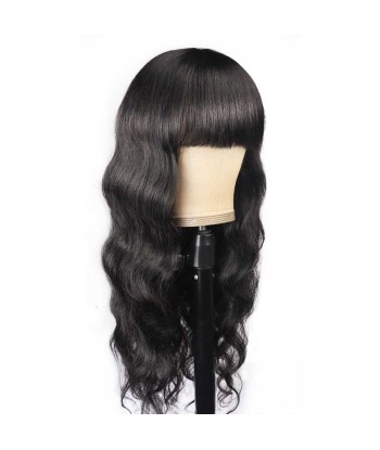 Perruque Naturelle à Frange Body Wave Brun Foncé soldes