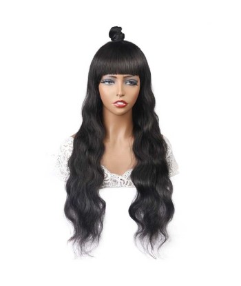 Perruque Naturelle à Frange Body Wave Brun Foncé soldes