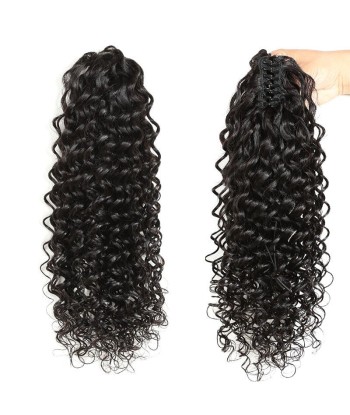 Coda di cavallo nera coda di cavallo con pinze naturali Remy Hair Deep Wave de France