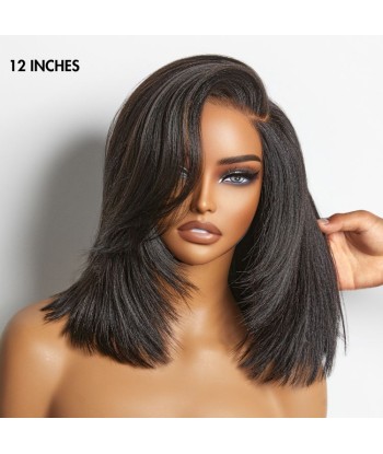 Perruque Bob Yaki Lisse Coupe Dégradée avec Raie à Gauche, Sans Colle, Minimaliste en HD Lace - Prête à Porter Amélioration de cerveau avec