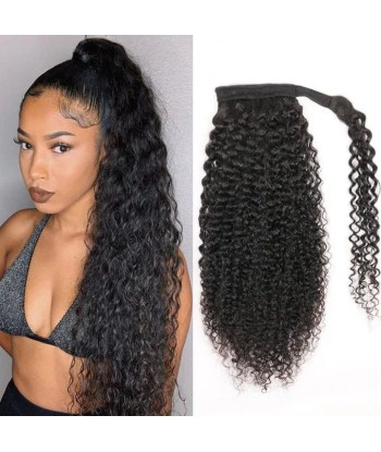 Queue de cheval Ponytail  Noir Ruban Magique Remy Hair Kinky Curly pas cher