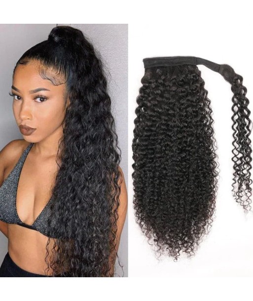 Queue de cheval Ponytail  Noir Ruban Magique Remy Hair Kinky Curly pas cher