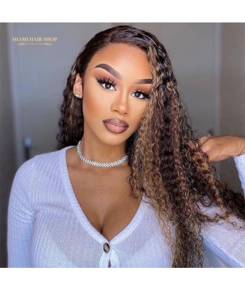 Perruque Kinky Curly Chatain Méché Blond Sans Colle avec Dentelle Pré-Coupée plus qu'un jeu 