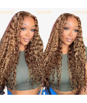 Deep Wave Chatain Méché Blond Wig zonder lijm met voorgekoppeld kant Les êtres humains sont 