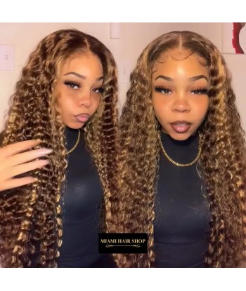 Deep Wave Chatain Méché Blond Wig zonder lijm met voorgekoppeld kant Les êtres humains sont 