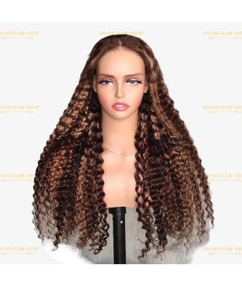 Deep Wave Chatain Méché Blond Wig zonder lijm met voorgekoppeld kant Les êtres humains sont 