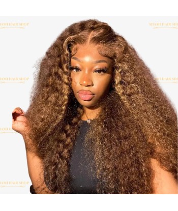 Deep Wave Chatain Méché Blond Wig zonder lijm met voorgekoppeld kant Les êtres humains sont 