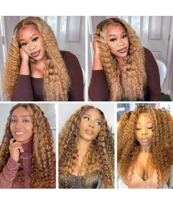 Deep Wave Chatain Méché Blond Wig zonder lijm met voorgekoppeld kant Les êtres humains sont 