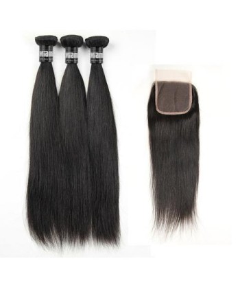 3 Paquets de Tissage  + Closure Straight brillant des détails fins