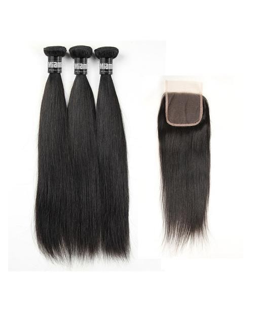 3 Paquets de Tissage  + Closure Straight brillant des détails fins