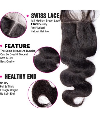 3 Paquets de Tissage  + Closure Body Wave hantent personnes