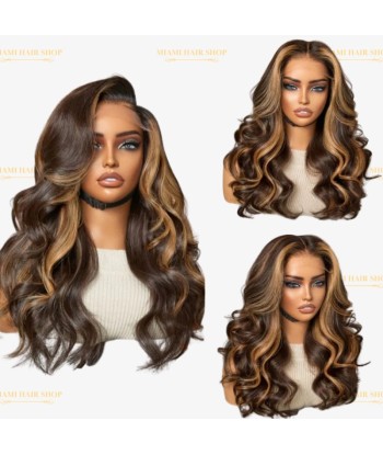 Perruque Body Wave Chatain Méché Blond Sans Colle Pré-Coupée à prix réduit toute l'année