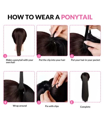 Queue de cheval Ponytail  Noir Ruban Magique Remy Hair Straight s'inspire de l'anatomie humaine