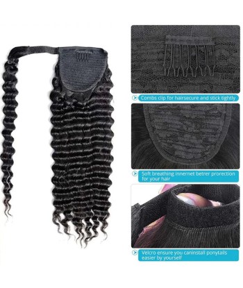 Queue de cheval Ponytail  Noir Ruban Magique Remy Hair Deep Wave Venez découvrir notre 